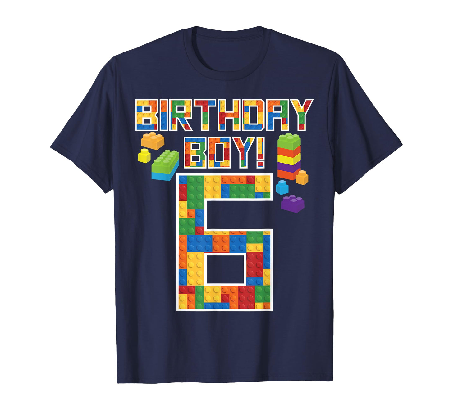 Cute 6th Birthday Gift 6 Years Old Block Building Boys Kids T-Shirt