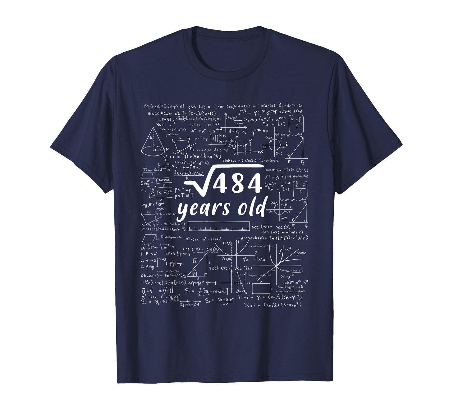 22nd Birthday Math Square Root Of 484 Retro 22 Years Old T-Shirt