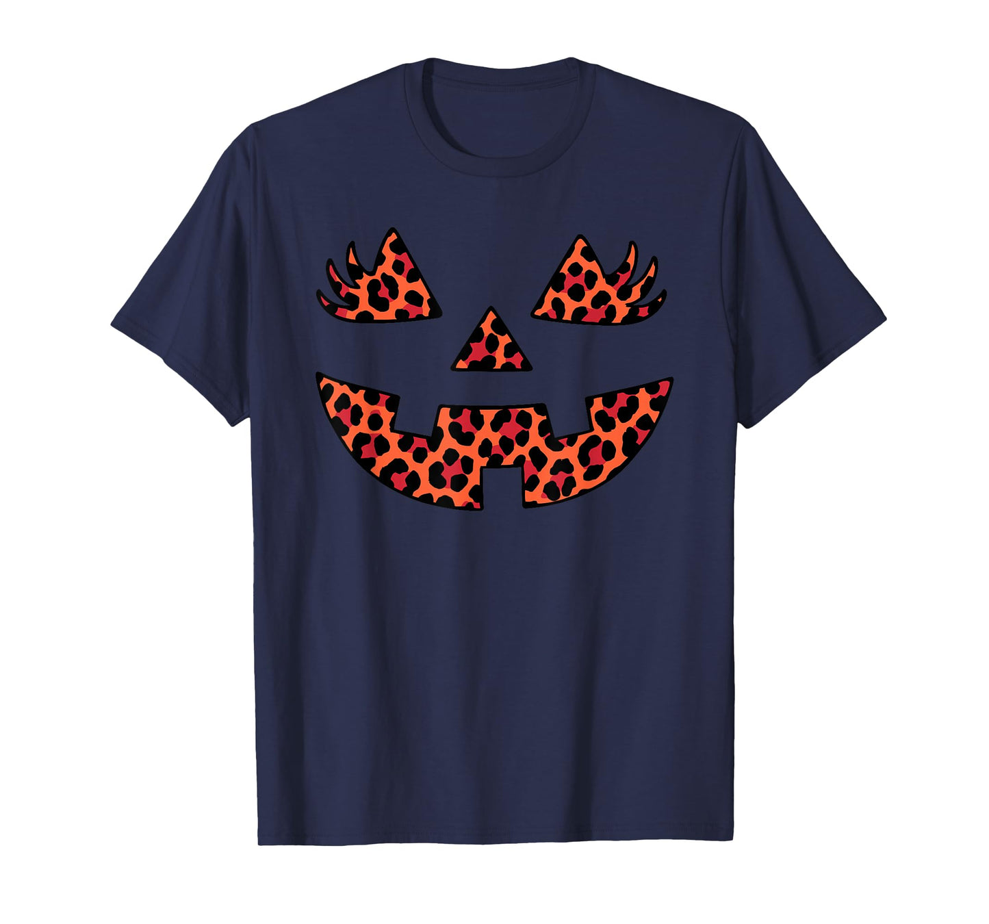 Jack O Lantern Face Pumpkin Leopard Halloween Women Girls T-Shirt