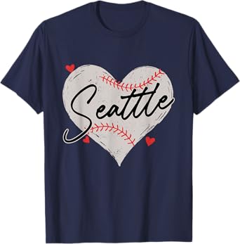 Pacifics Pitchline Vintage Seattle Last Name Gamedays Heart T-Shirt