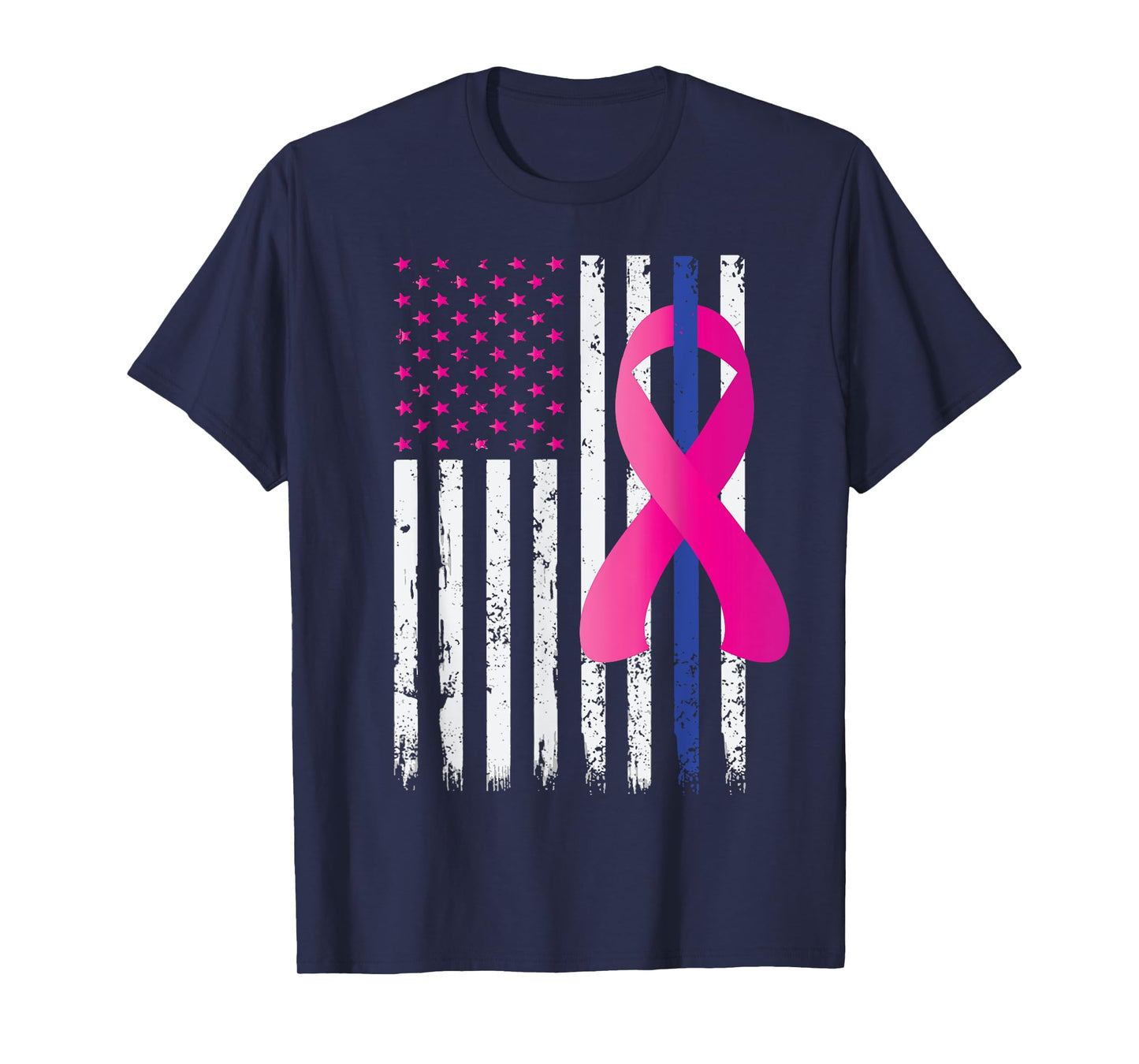 Breast Cancer Awareness Thin Blue Line Vintage Police Flag T-Shirt
