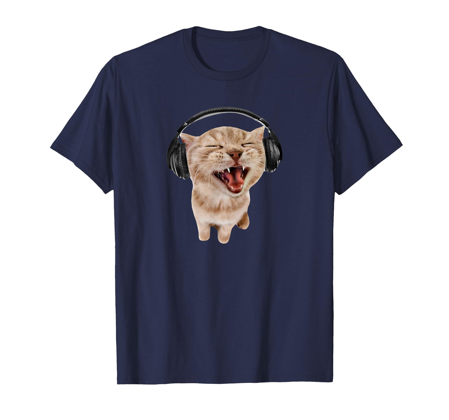 Cat With Headphones Meme Men Women Girls Kids T-Shirt