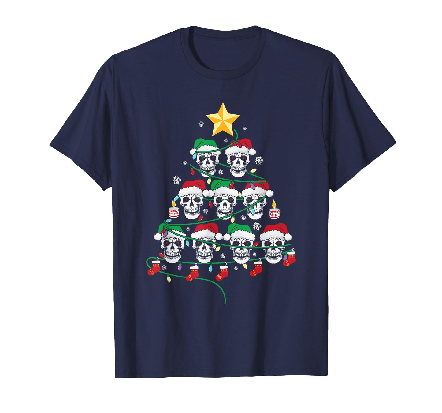 Skull Christmas Tree Pajama Cool Skeleton Santa Hat X-Mas T-Shirt