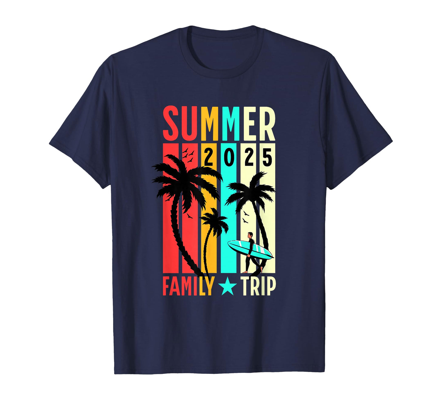 Summer 2025 Matching Family Trip Vacation Palm Trees Retro T-Shirt