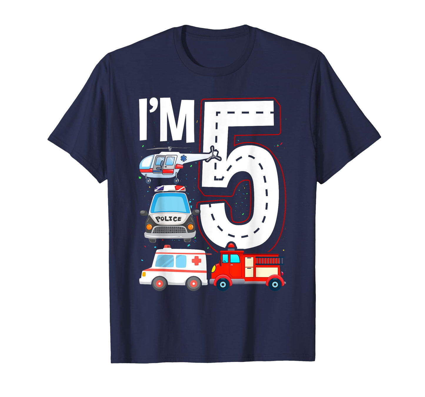 Emergency Vehicles 5th Birthday Fire Truck Police Car Boys T-Shirt