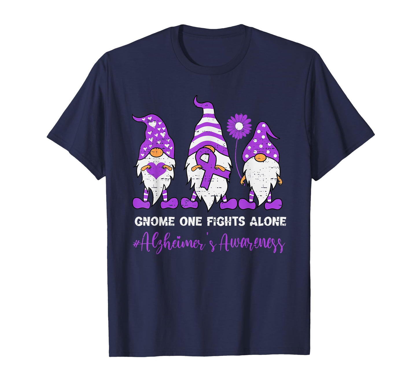 Support Alzheimer's Awareness Gnome Ribbon Purple Dementia T-Shirt