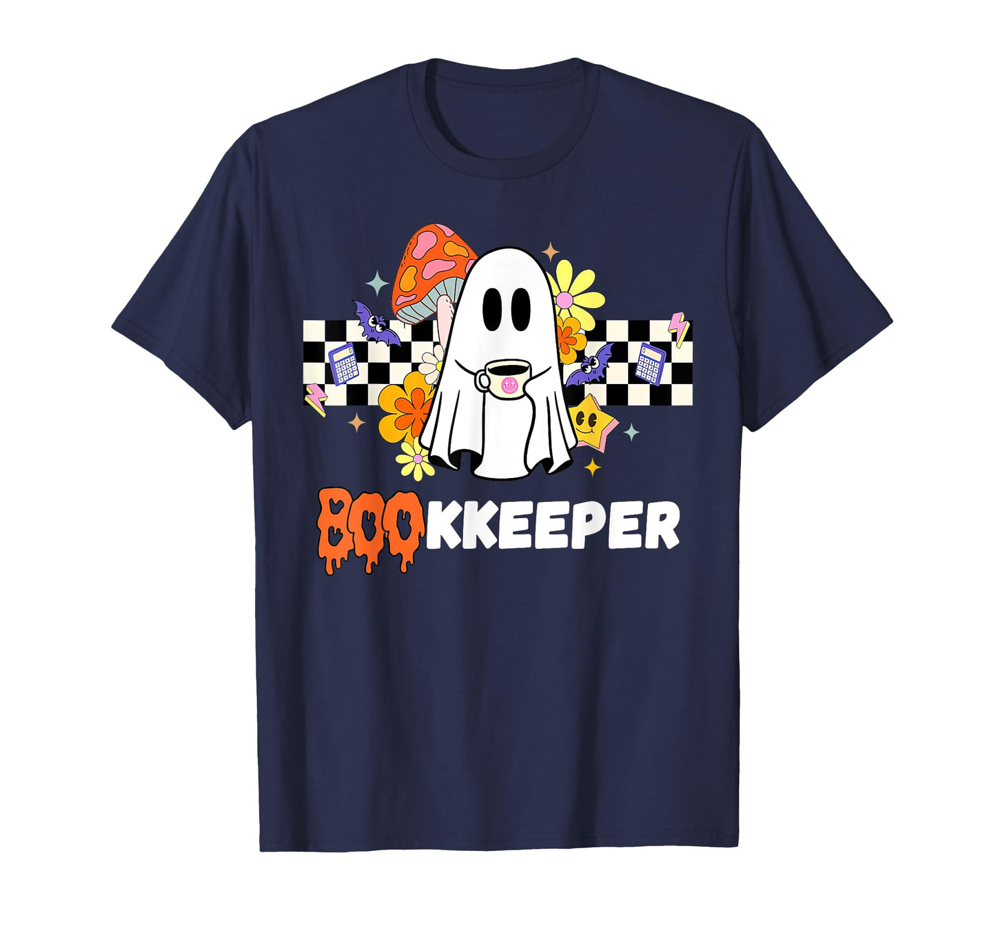 Ghost Bookkeeper Halloween Floral Accountant Spreadsheets T-Shirt