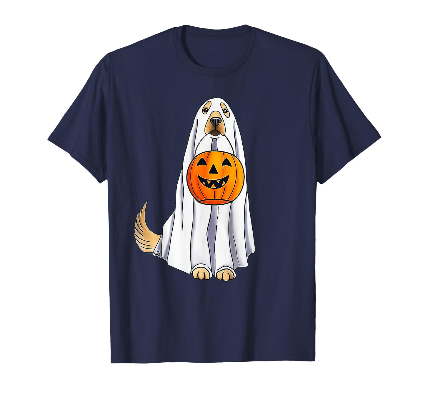 Funny Halloween Golden Retriever Dog Ghost and Pumpkin Women T-Shirt