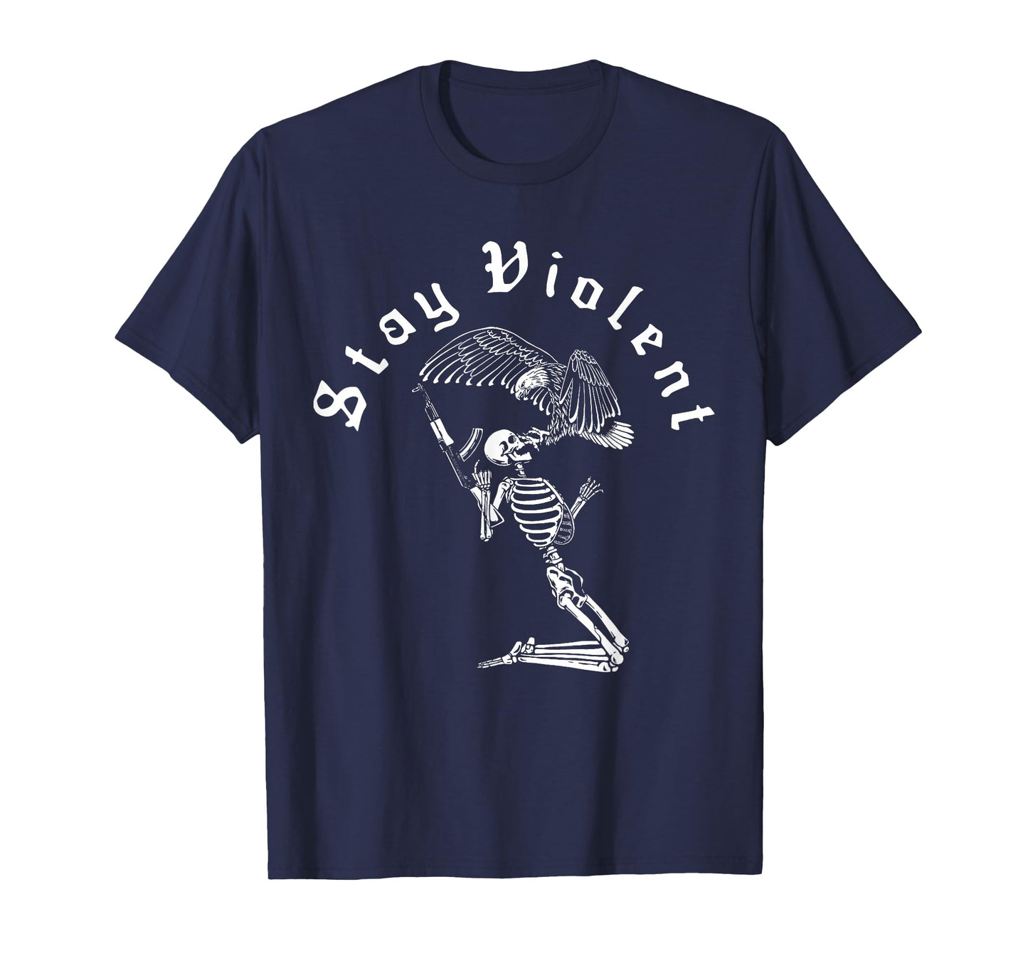 Skeleton Stay Violent Vintage 90s Halloween Spooky Skull T-Shirt