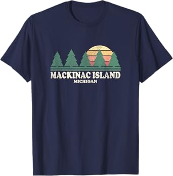 Mackinac Island MI Vintage Throwback Tee Retro 70s Design T-Shirt
