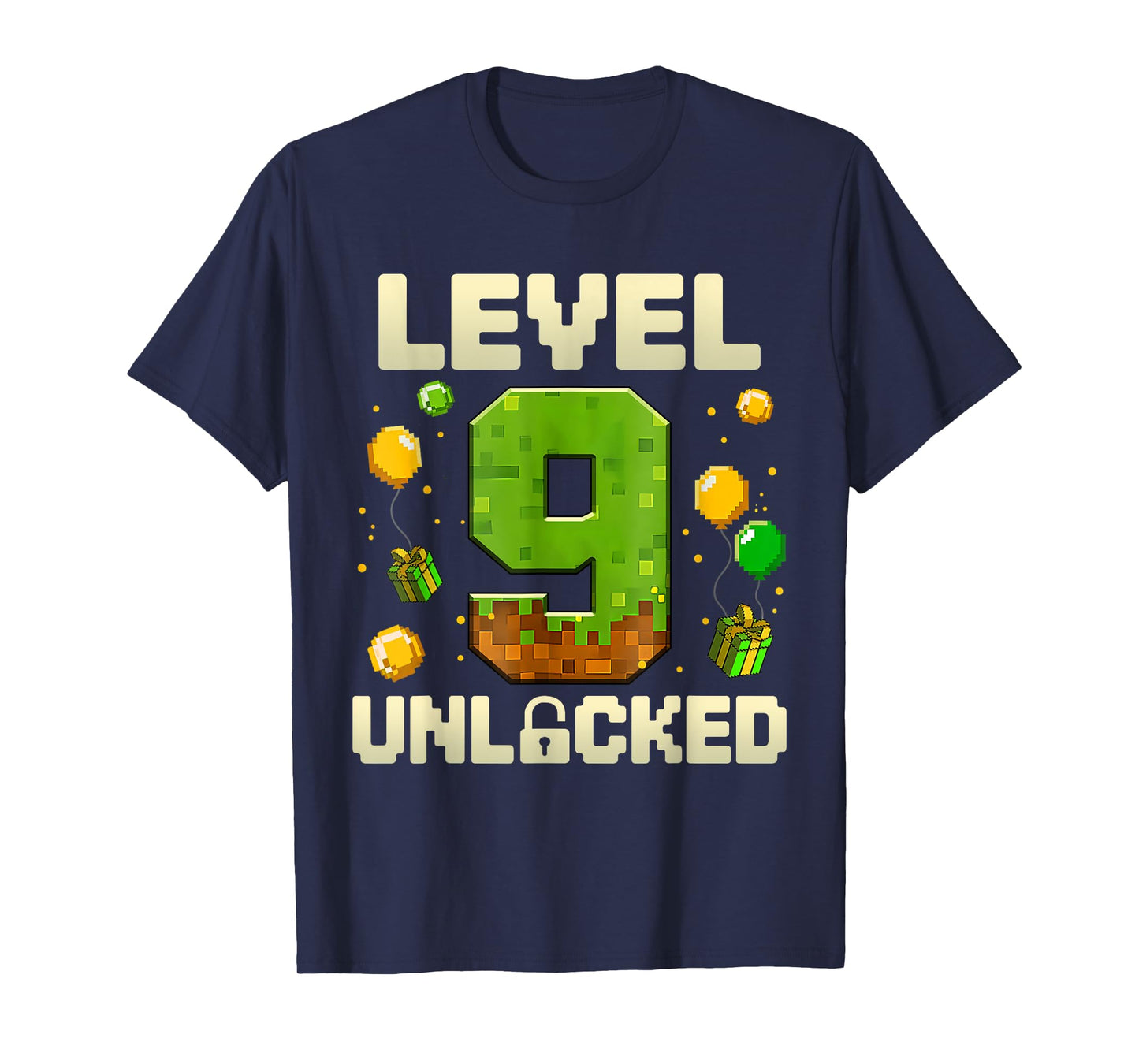 Birthday Boy Shirt Level 9 Unlocked 9th Birthday Game Pixel T-Shirt