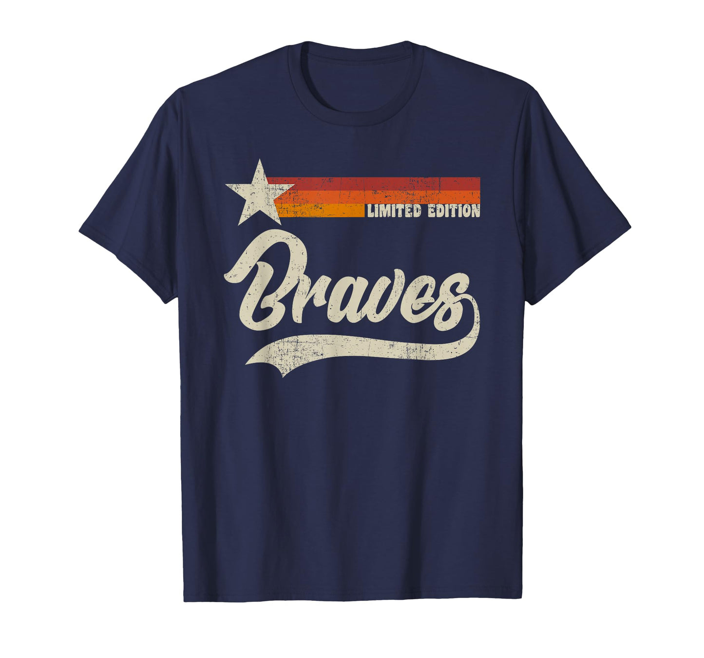 Vintage Braves Name Retro Three Stripe Weathered Throwback T-Shirt