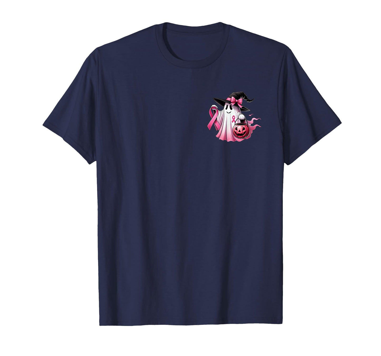 In October We Wear Pink Witch Ghost Breast Cancer (2 Side) T-Shirt