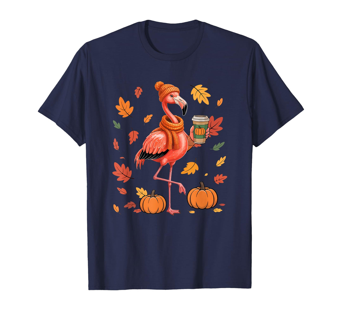 Flamingos Wearing Sweater Coffee Thanksgiving Autumn Lover T-Shirt