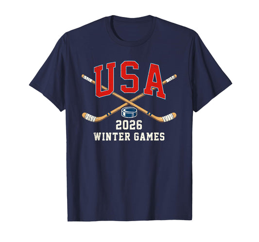 Ice Hockey 2026 Sticks US Flag Patriotic Player Men Boys Kid T-Shirt