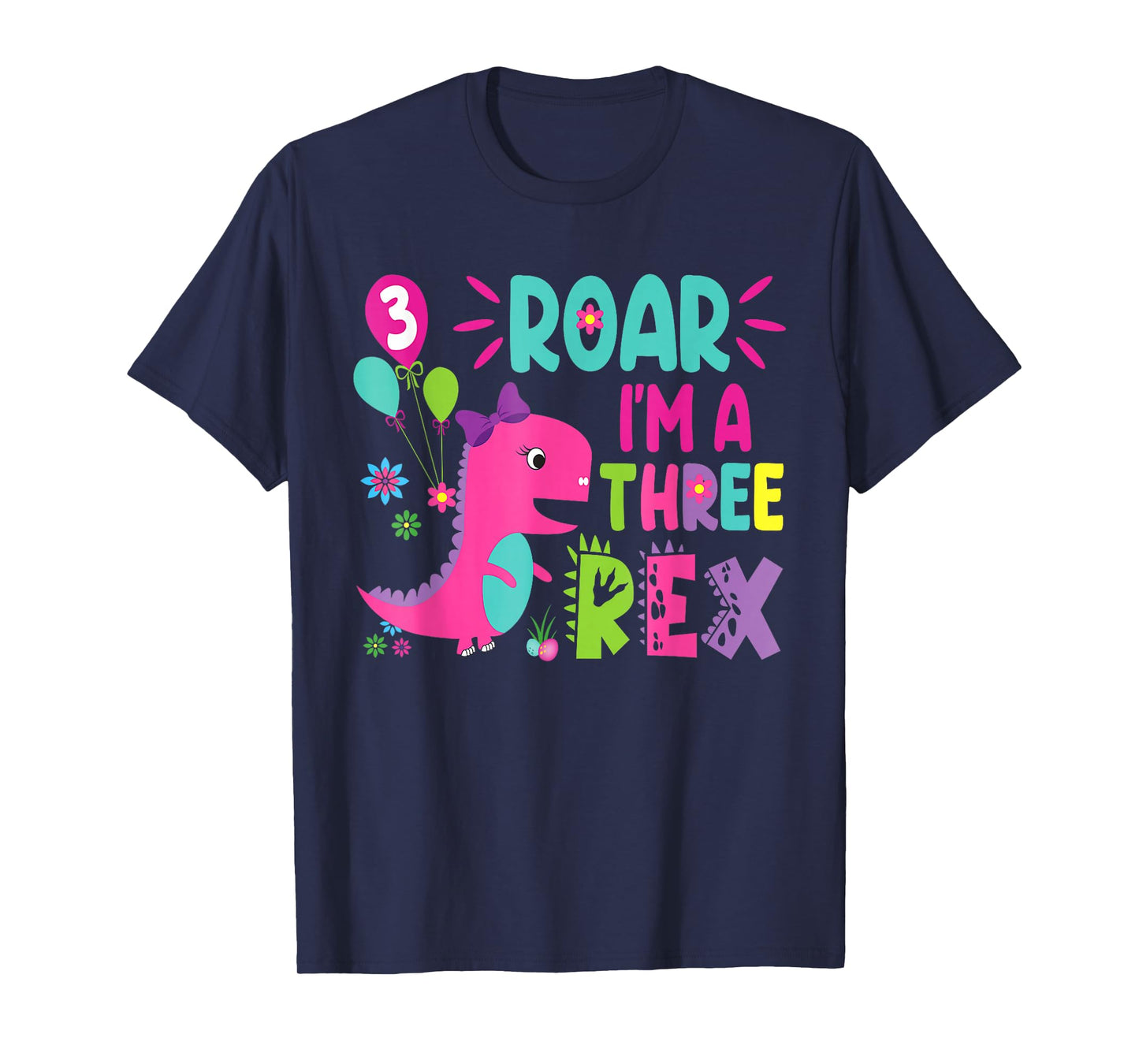 3rd Birthday Dinosaur Girl T-Rex Matching Family Party Three T-Shirt