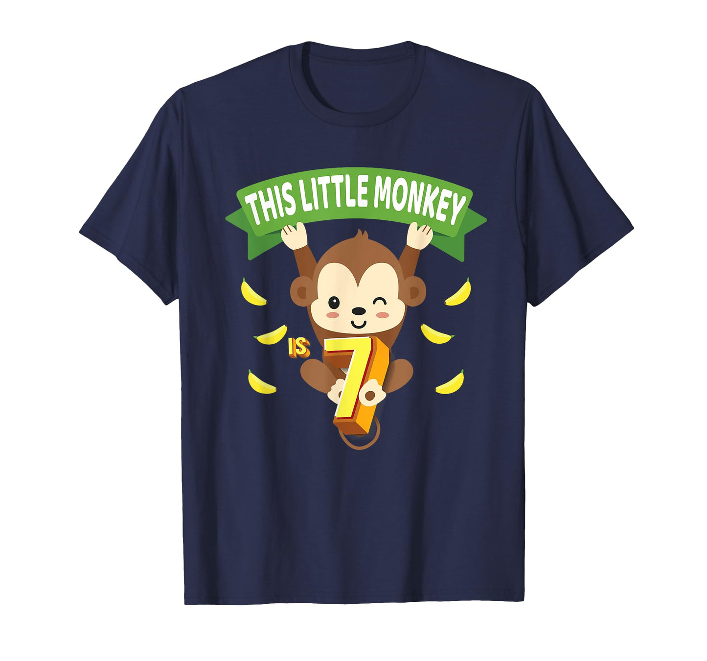 This Little Monkey Is 7 Years Old Kid 7th Birthday Monkeys T-Shirt