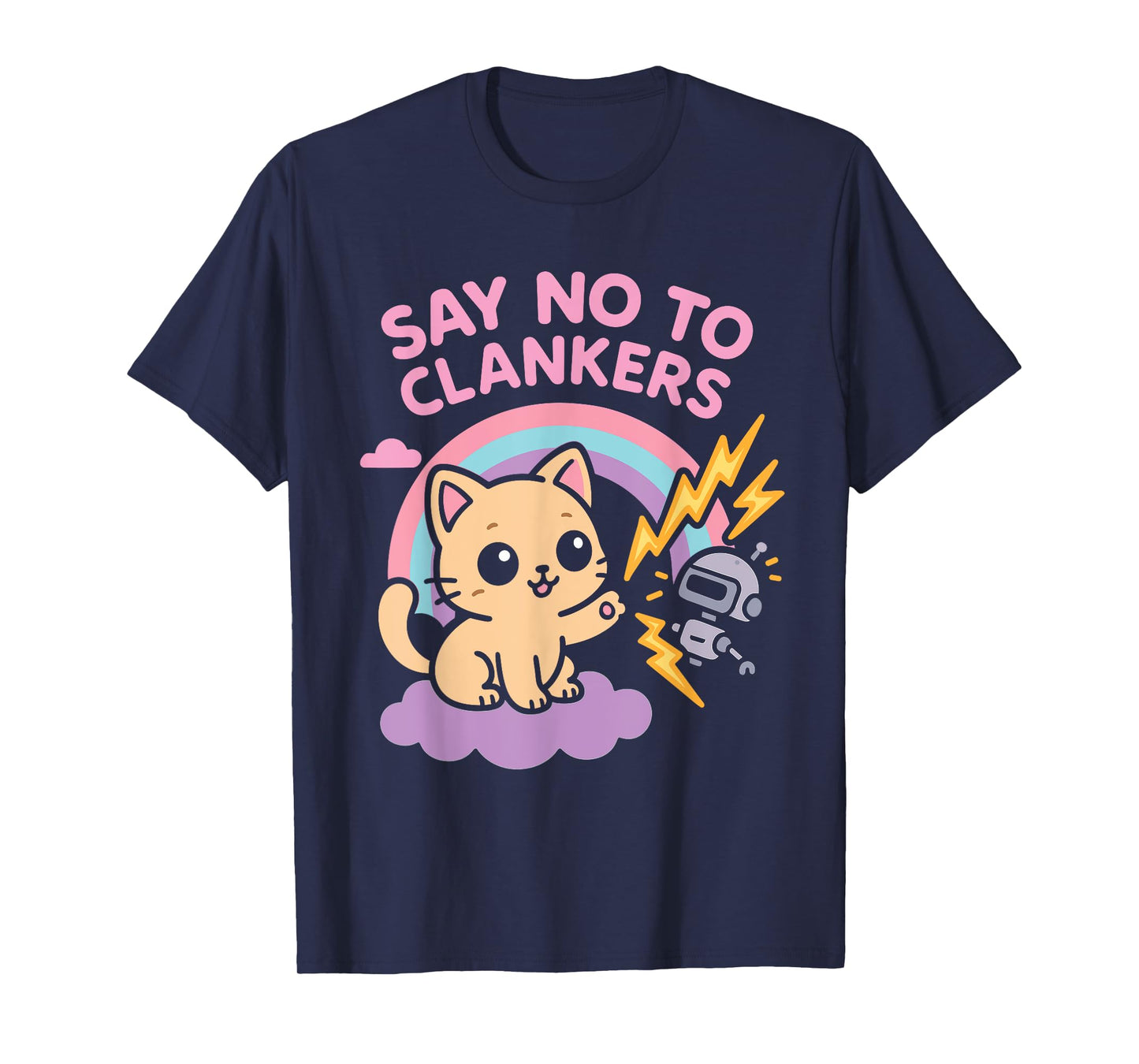 Say No to Clankers Anti AI Robots Cute Kitten Rainbow T-Shirt