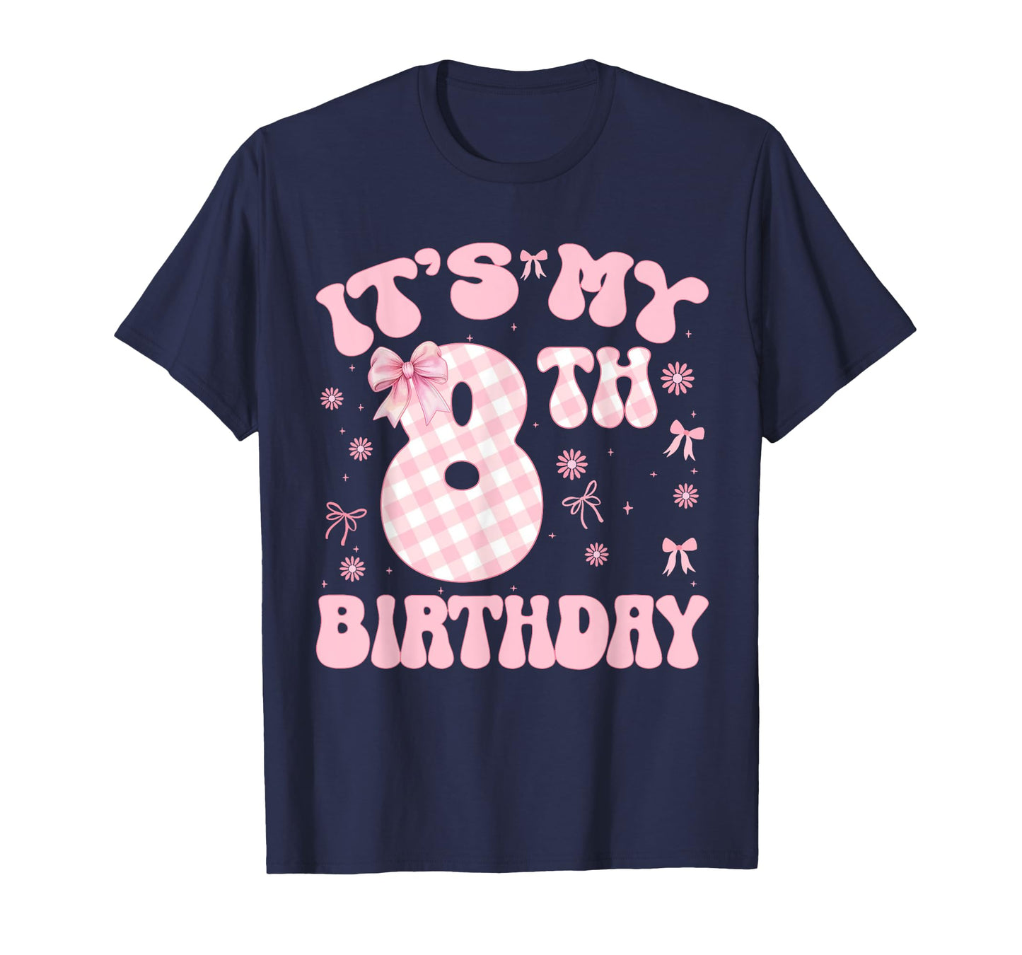 Pink Coquette Bow It's My 8Th Birthday Girls 8 Year Old Kids T-Shirt