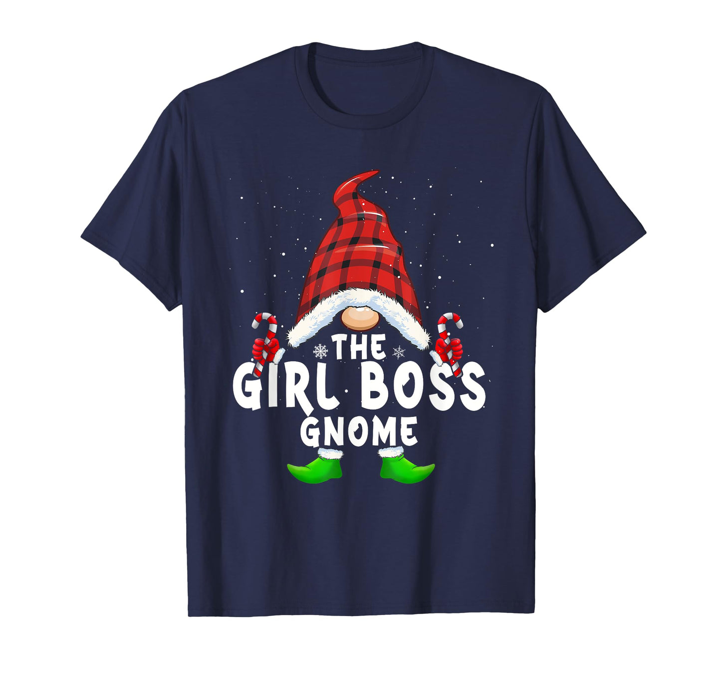 Girl Boss Gnome Buffalo Plaid Matching Family Christmas T-Shirt
