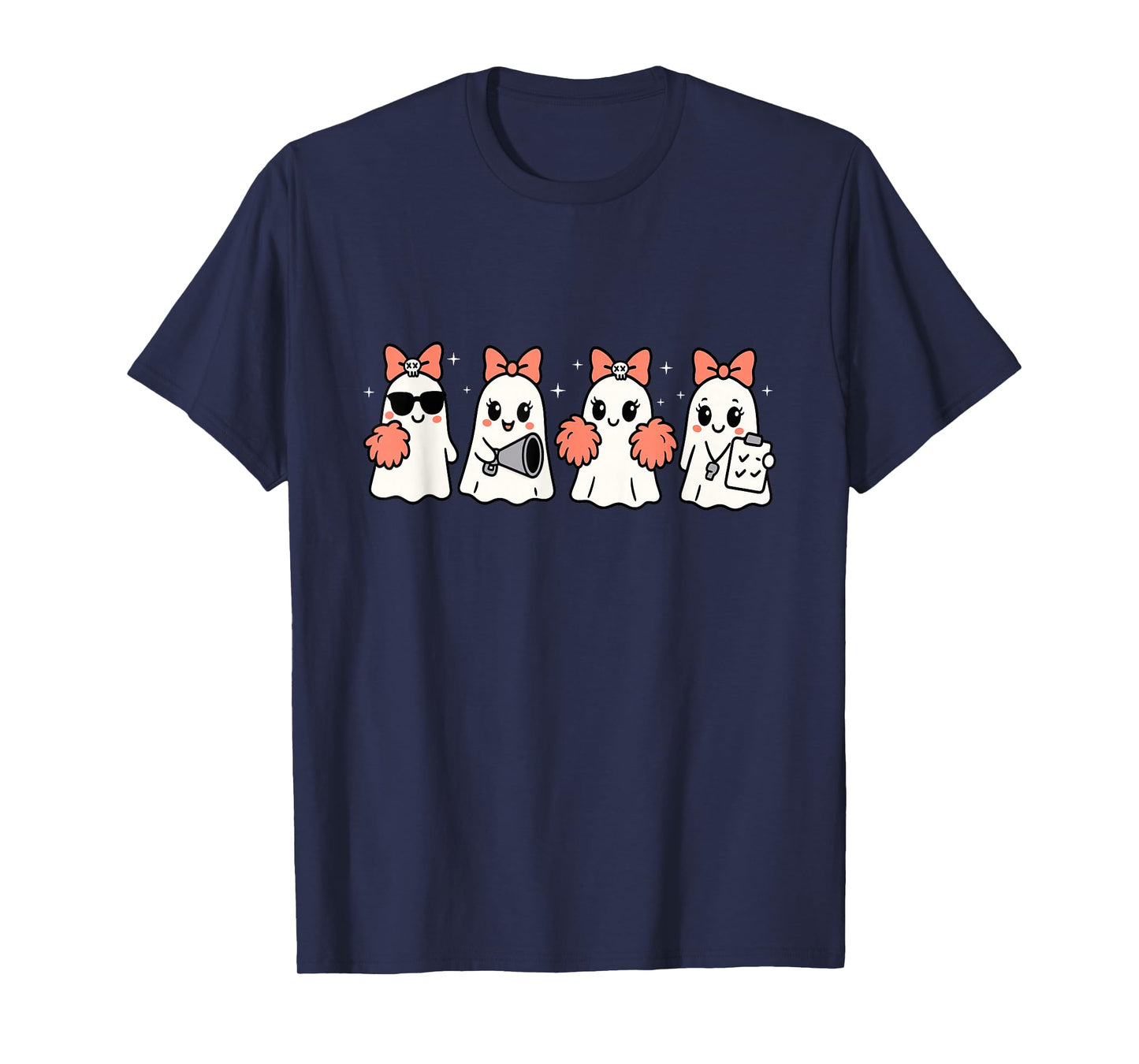 Coquette Ghost Halloween Cheerleader Club Teacher Womens T-Shirt