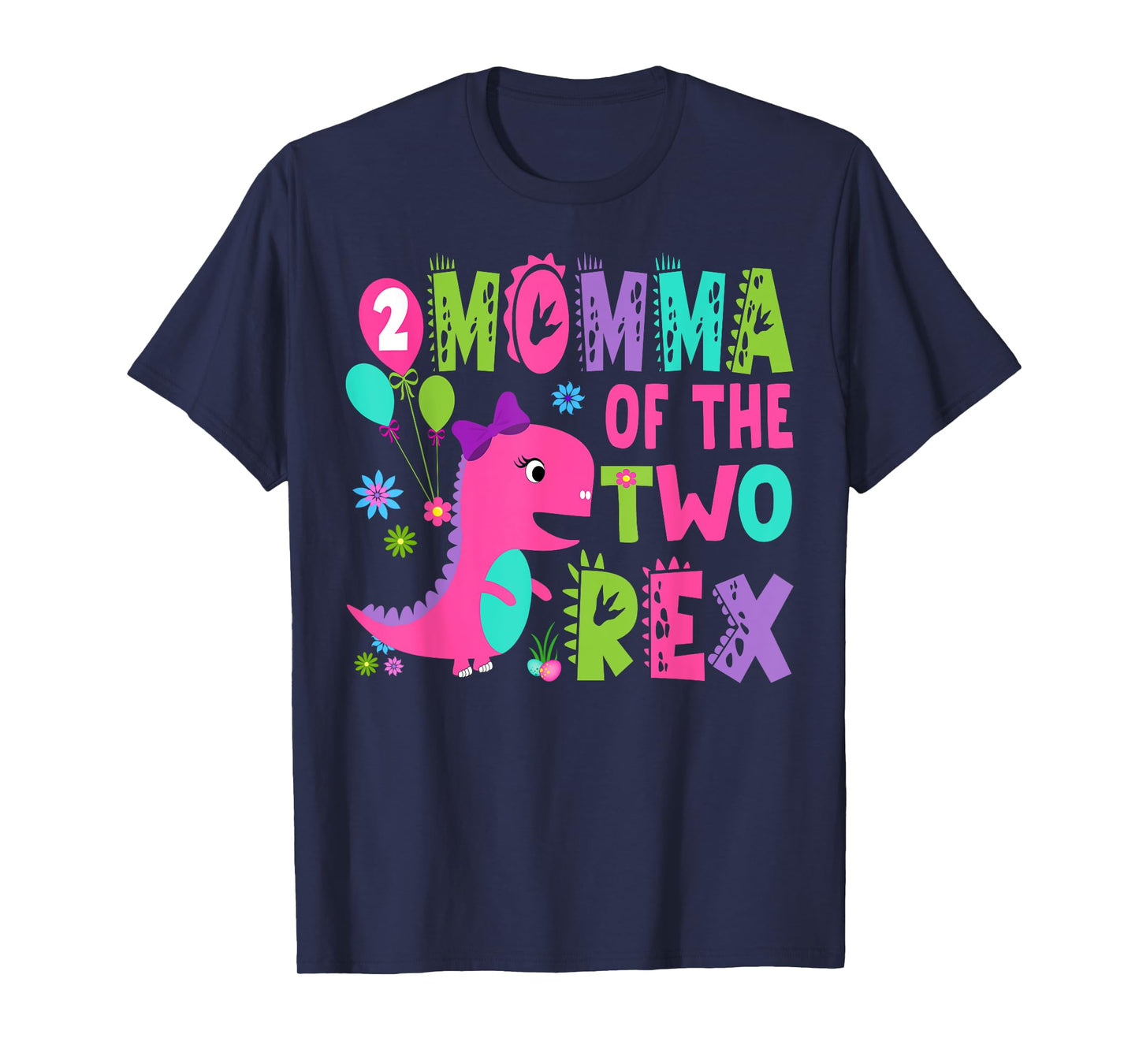 Momma Of The Two Rex 2Nd Birthday Boy Dinosaur T-Rex T-Shirt