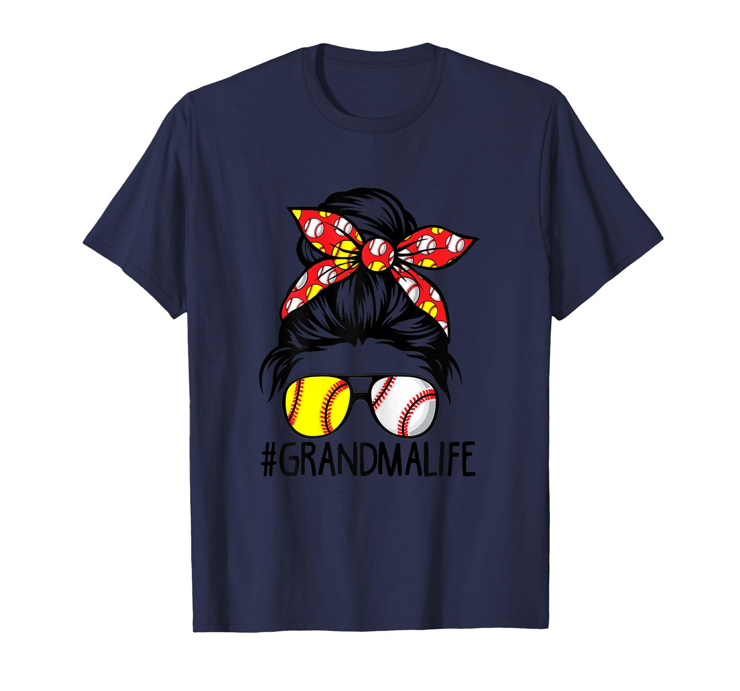 Dy Messy Bun Mothers Day Softball Baseball Grandma Life T-Shirt