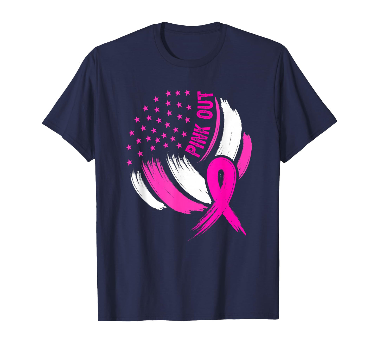 Volleyball Pink Out Breast Cancer Awareness Ribbon USA Flag T-Shirt