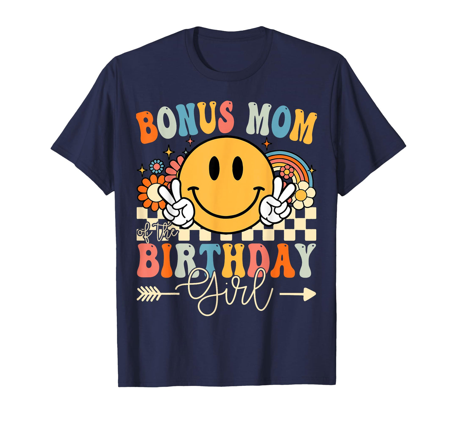 Bonus Mom Of The Birthday Girl Groovy Retro Vintage T-Shirt