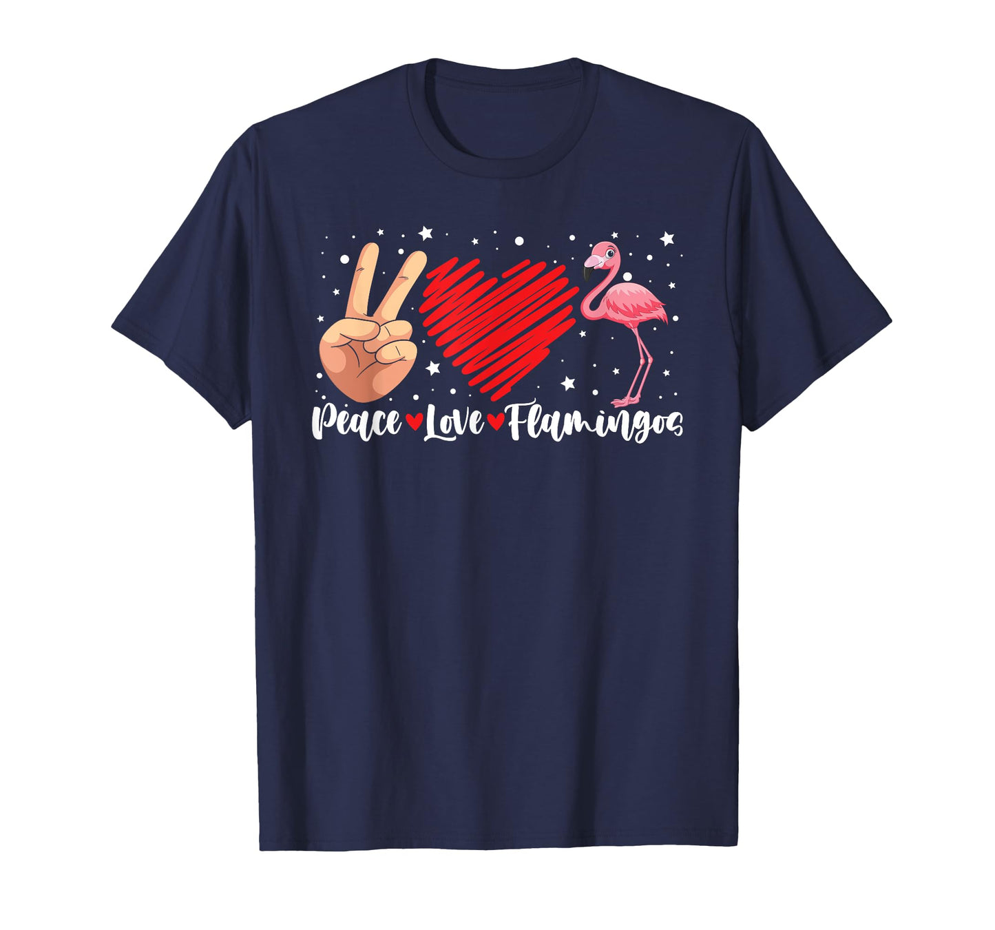 Peace Love Flamingo Hand Sign Heart Flamingo Lovers T-Shirt