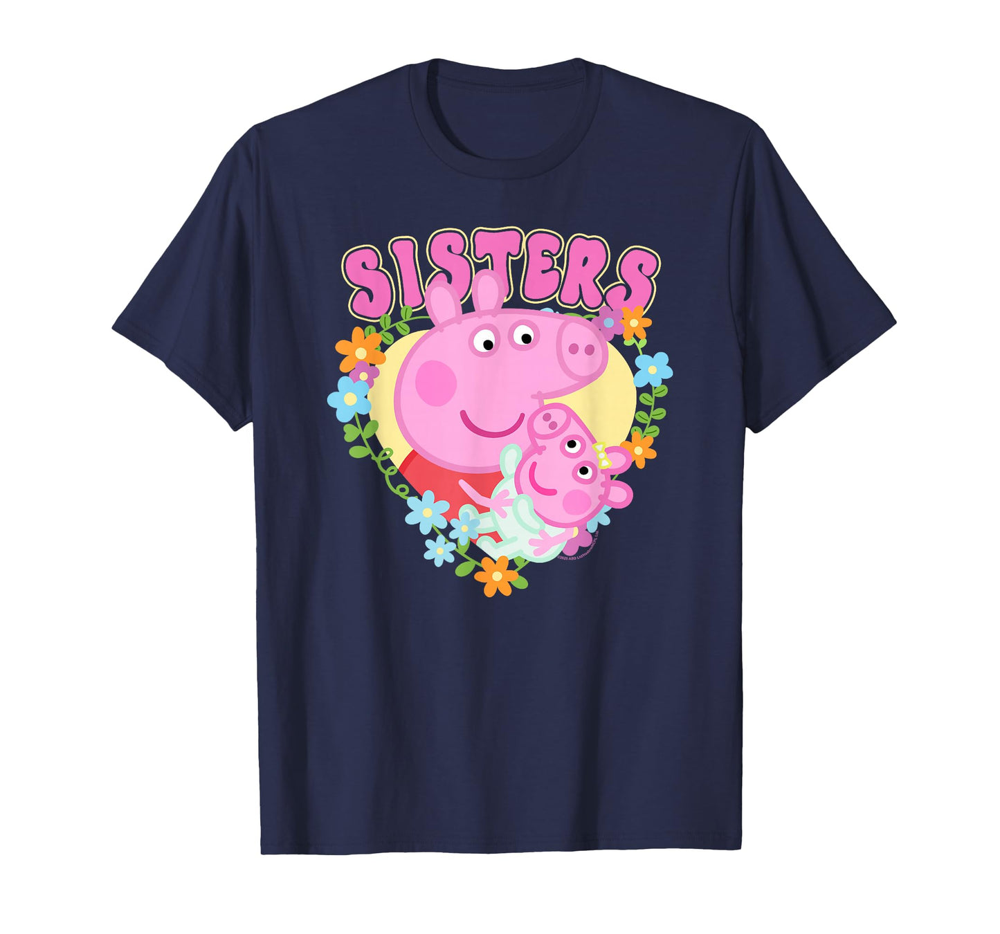 Peppa Pig 20th Anniversary Sisters Cute Floral Portrait T-Shirt