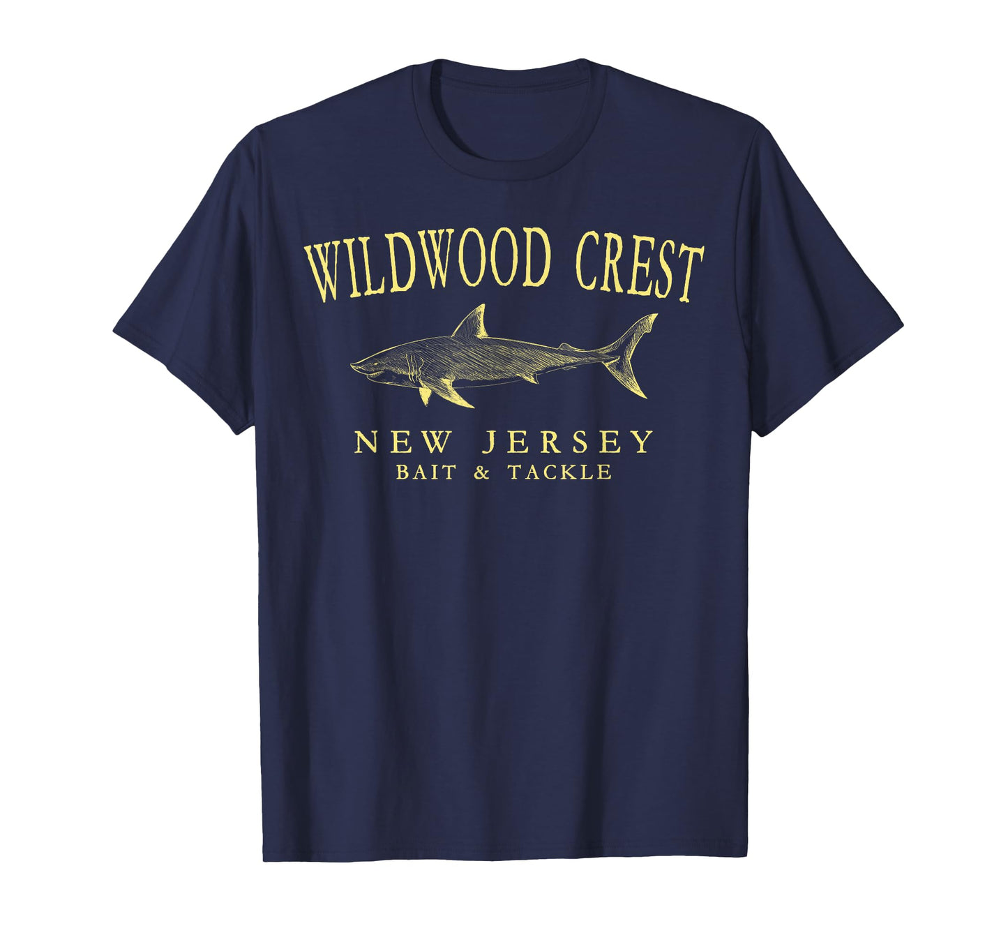 Wildwood Crest New Jersey Shark Retro Arched Yellow Letters T-Shirt