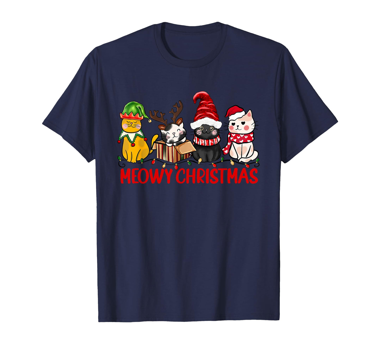 Funny Christmas Cats - Cute Kitten Cats Santa Hat Xmas T-Shirt