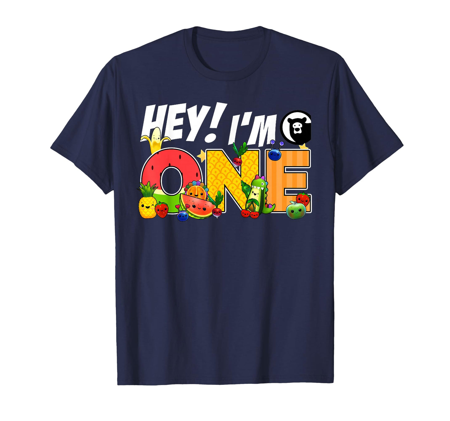 Hey I'm One Birthday Boy Funny Fruit Birthday Hey Bear T-Shirt