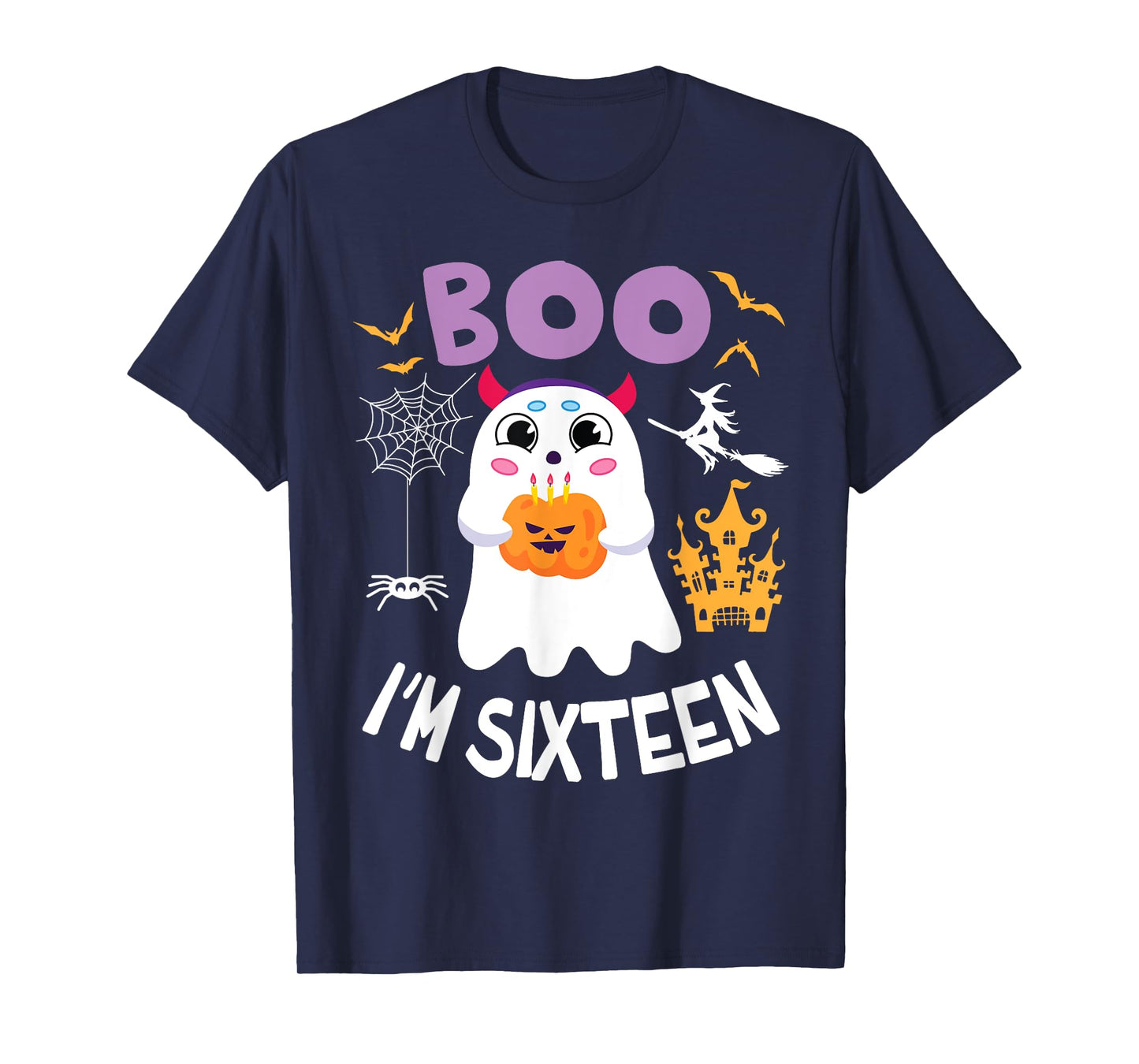 Ghost Hold Pumpkin Birthday Candles BOO I'm Sixteen Years T-Shirt
