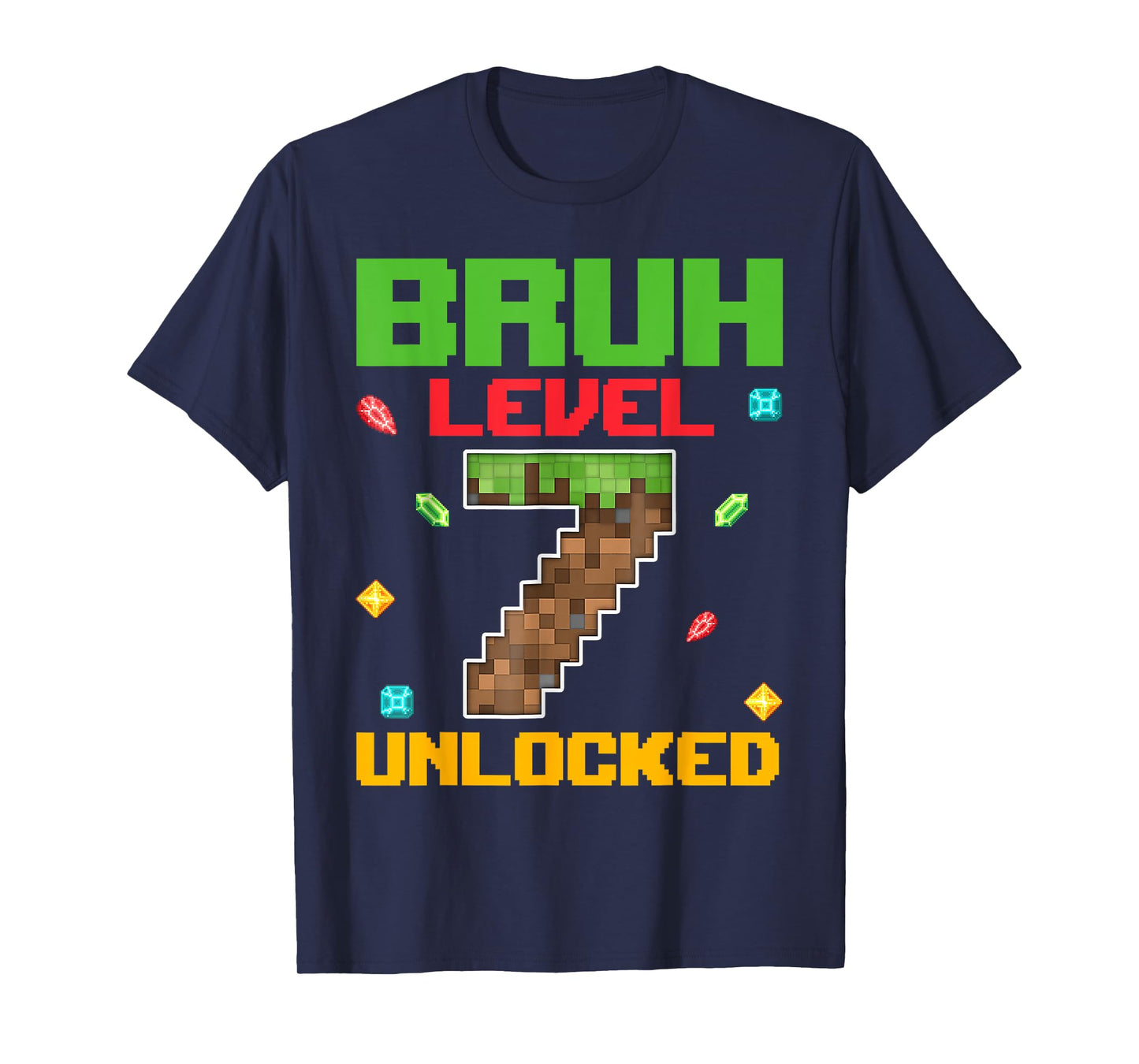 Birthday Boy Bruh Level 7 Unlocked 7 Years Old Gamer Pixel T-Shirt