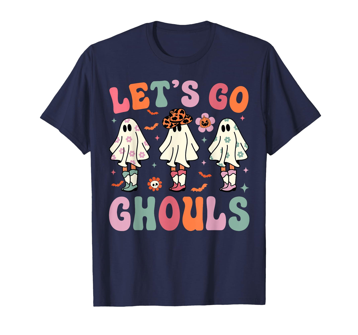 Let's Go Ghouls Ghost Cowgirls Groovy Halloween Party T-Shirt