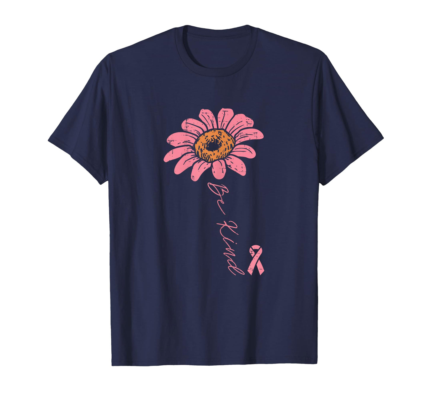 Pink Ribbon Sunflower Be Kind Breast Cancer Awareness Women T-Shirt