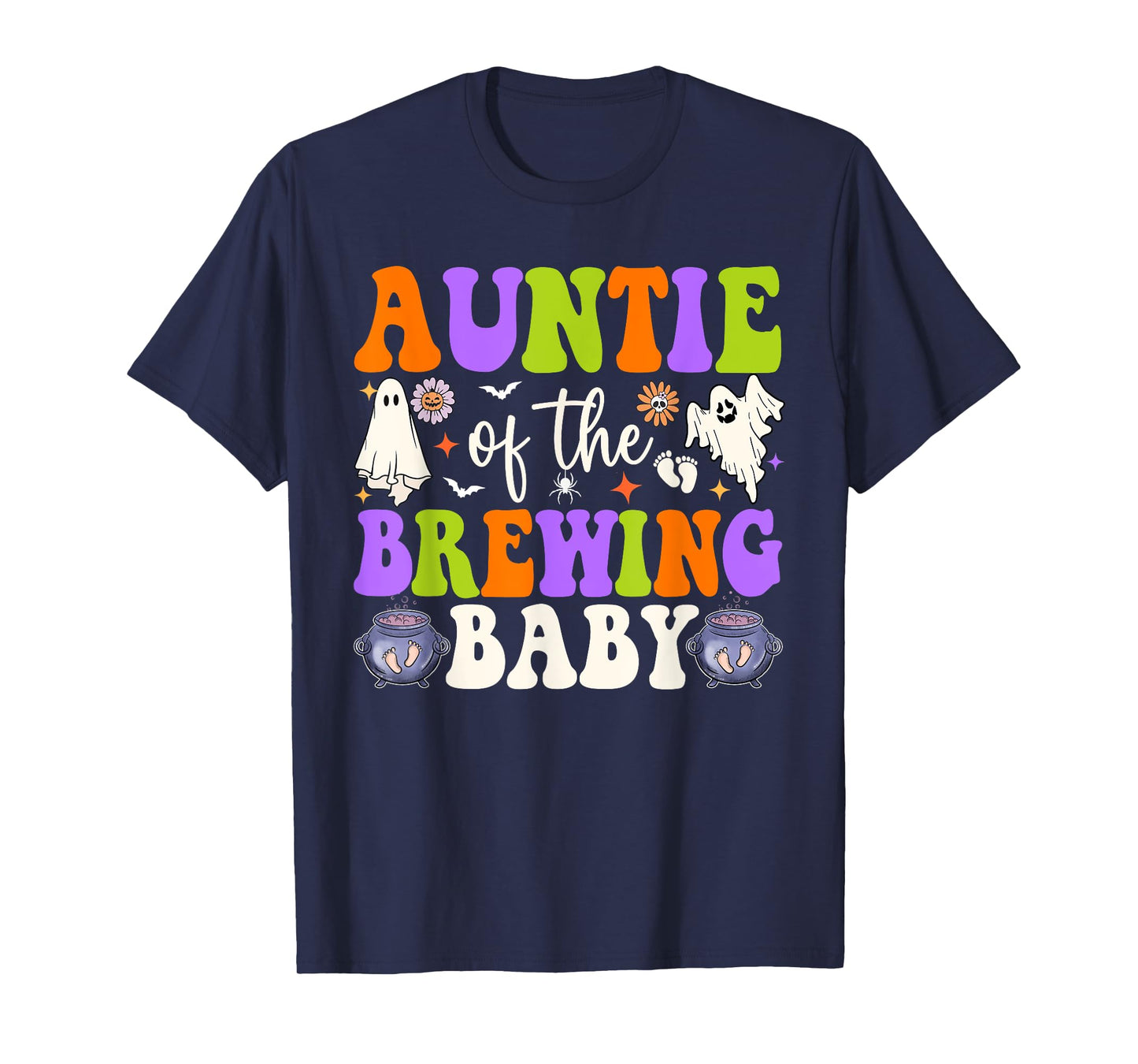 Auntie of Brewing Baby Halloween Theme Baby Shower Spooky T-Shirt