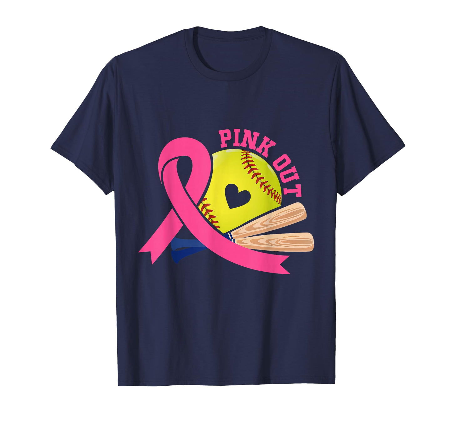Pink Out Breast Cancer Awareness Pink Ribbon Softball T-Shirt