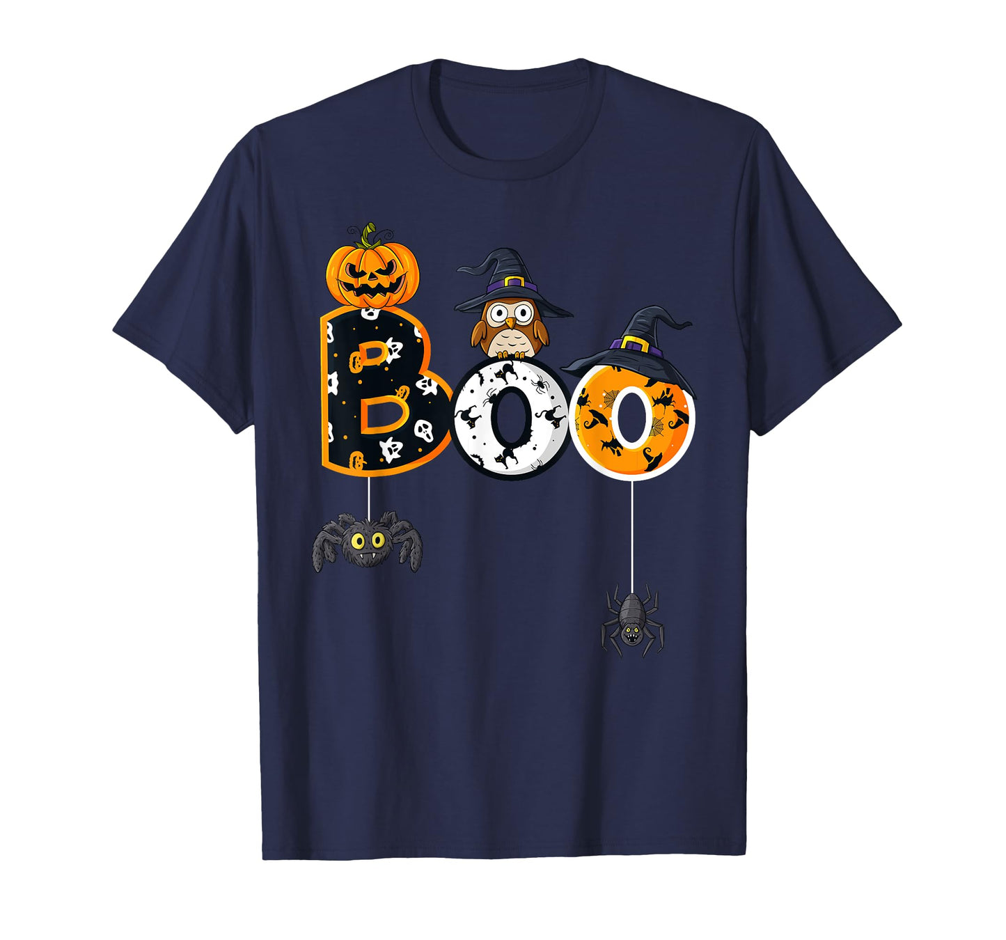 Halloween Boo Owl With Witch Hat Spiders Boys Girls Kids T-Shirt