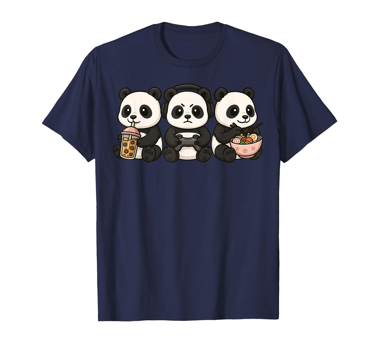 Panda Kawaii Gamer Gaming Boba Tea Ramen Boys Girls Kids T-Shirt