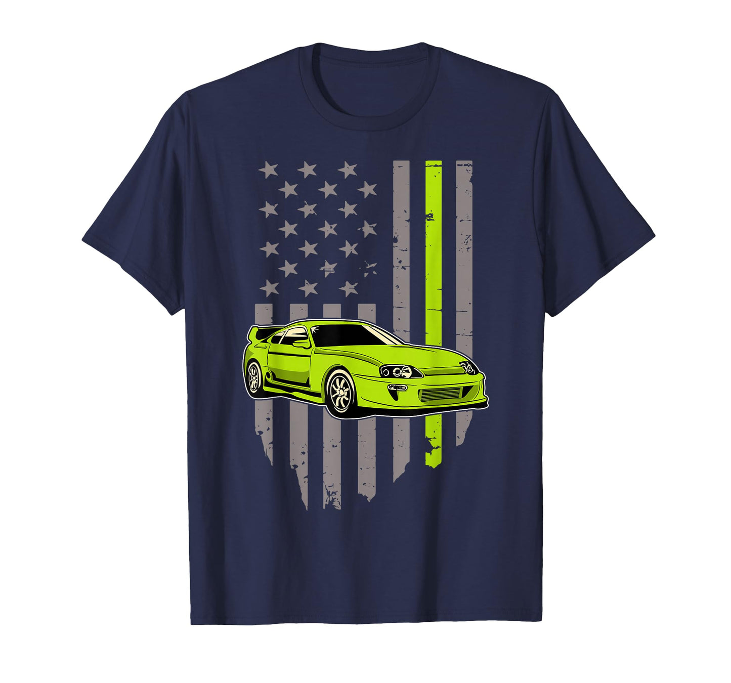USA Flag Green Mk4 JDM Tokyo Supra Drift Car Street Racing T-Shirt