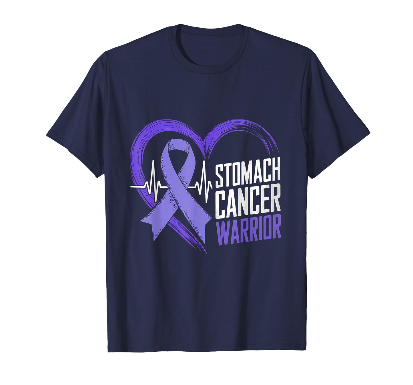 Stomach Cancer Warrior Heart Periwinkle Ribbon Heartbeat T-Shirt
