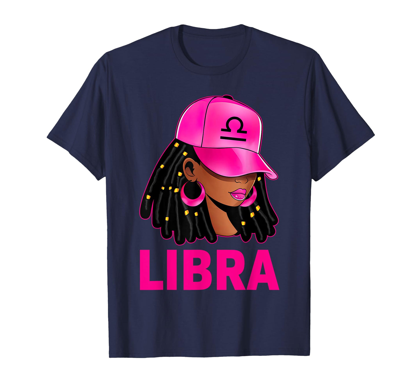 Libra Queen Loc'd Hair Black Woman Cap Zodiac Sign T-Shirt
