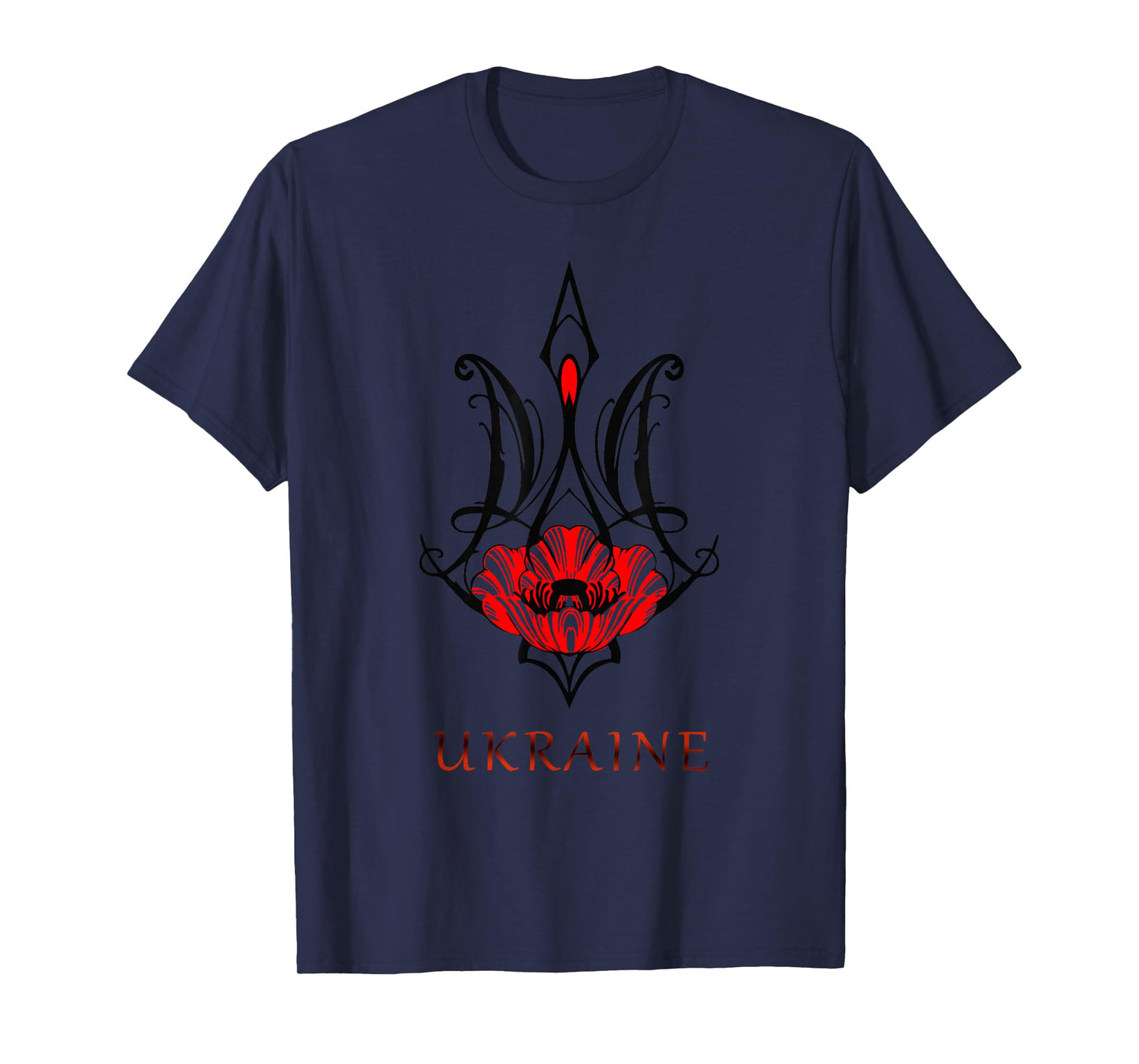 Ukraine Black Coat Arms with Poppy Trident Tryzub Ukrainian T-Shirt