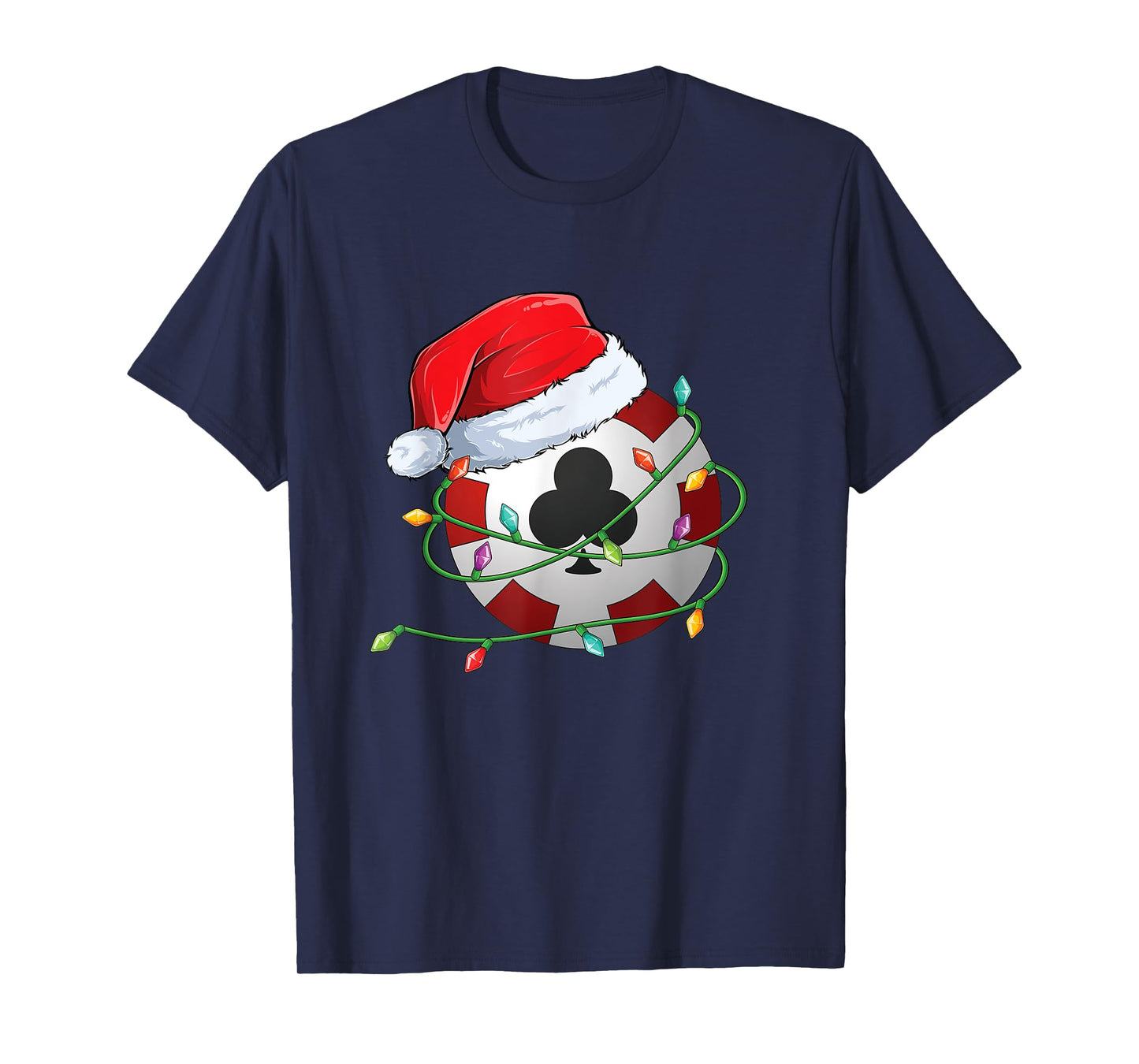 Christmas Poker Chip in Santa Hat wrapped in Holiday Lights T-Shirt