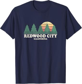 Redwood City CA Vintage Throwback Tee Retro 70s Design T-Shirt