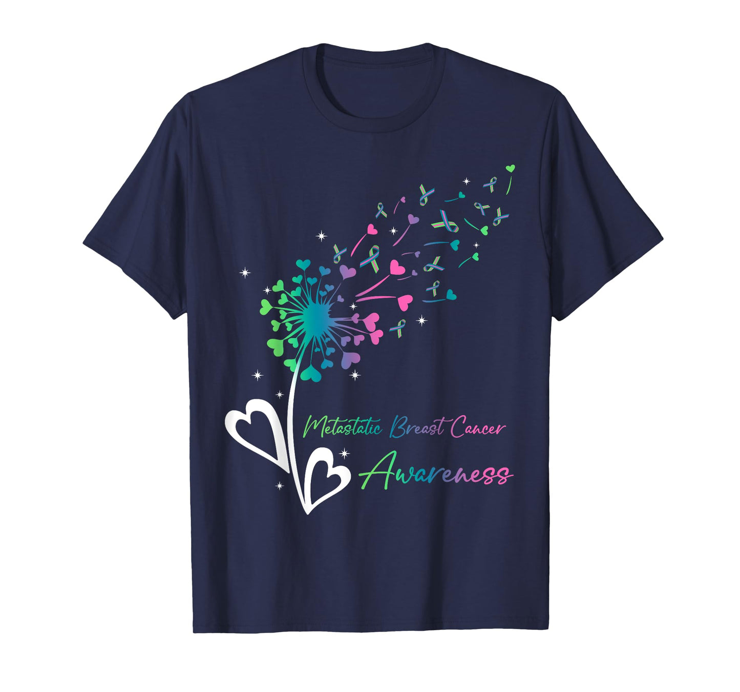 Heart Dandelion Flower Green Teal Pink Ribbons MBC Awareness T-Shirt