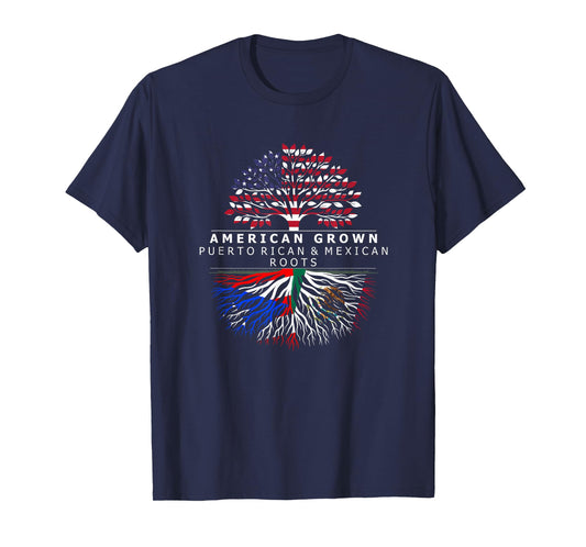 American Grown with Flag Heritage Puerto Rican Mexican Roots T-Shirt